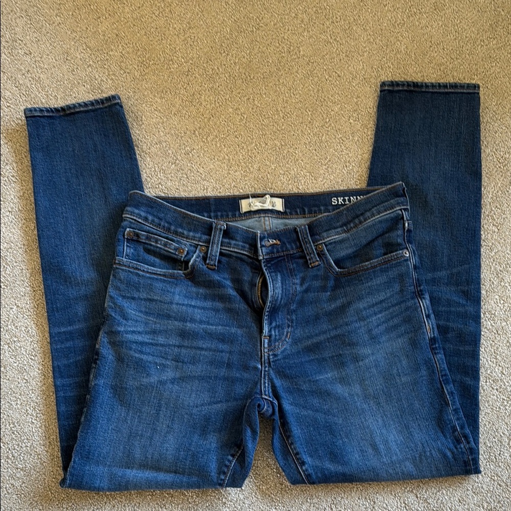 Madewell Blue Skinny Jeans with Stretch and Faded Details